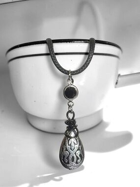 5 For $25💫Silver Teardrop Pendant Necklace - Black Cord
